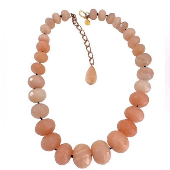 Faceted large natural rose quartz rondel necklace 17” with extension to 21” - Picture 3 of 9